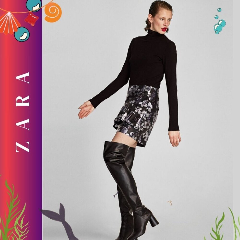 ZARA Metallic Floral Faux Leather Mini Skirt – Size Small